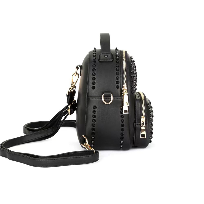 Rucsac pentru laptop cu design Skull Gothic – material PU, închidere cu fermoar, buzunar ID interior, lansat în primăvara 2024