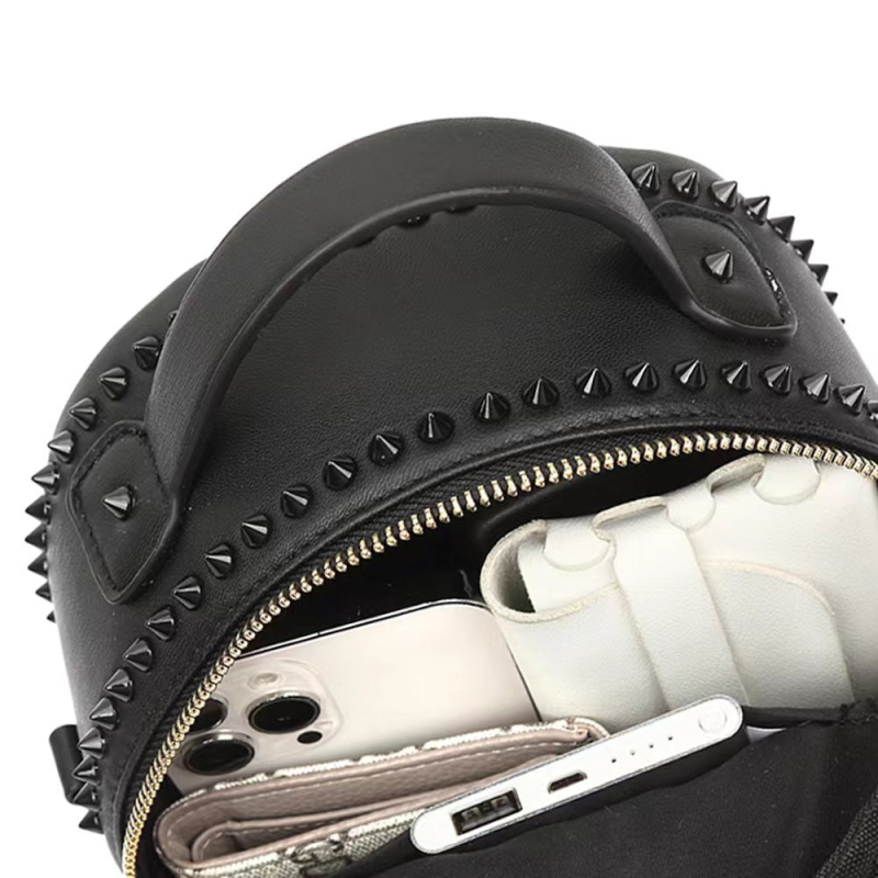 Rucsac pentru laptop cu design Skull Gothic – material PU, închidere cu fermoar, buzunar ID interior, lansat în primăvara 2024