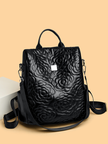 Дамска раница с бродерия за ежедневна употреба, PU материал, полиестерна подплата, затваряне с цип, вътрешен джоб с цип и джоб за мобилен телефон, водоустойчива и удароустойчива, лека конструкция