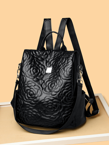 Дамска раница с бродерия за ежедневна употреба, PU материал, полиестерна подплата, затваряне с цип, вътрешен джоб с цип и джоб за мобилен телефон, водоустойчива и удароустойчива, лека конструкция