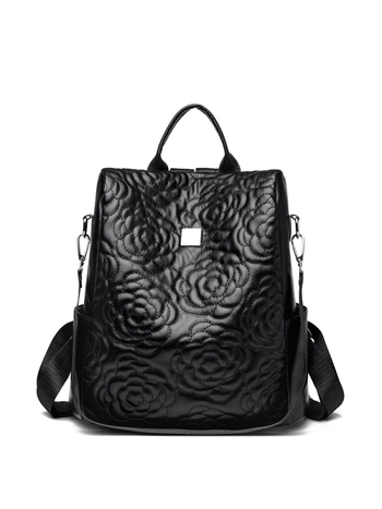 Дамска раница с бродерия за ежедневна употреба, PU материал, полиестерна подплата, затваряне с цип, вътрешен джоб с цип и джоб за мобилен телефон, водоустойчива и удароустойчива, лека конструкция