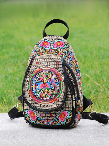 Női vászon hátizsák retro hímzéssel és Yunnan etnikus mintával, többfunkciós utazótáska (20-35L, ultrakönnyű)