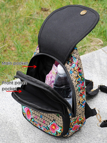 Γυναικεία τσάντα πλάτης από καμβά με ρετρό κέντημα και εθνικό μοτίφο Γιουνάν, πολυχρηστική ταξιδιωτική τσάντα (20-35L, πολύ ελαφριά)