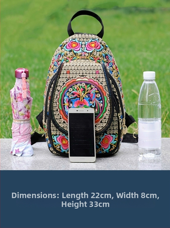 Γυναικεία τσάντα πλάτης από καμβά με ρετρό κέντημα και εθνικό μοτίφο Γιουνάν, πολυχρηστική ταξιδιωτική τσάντα (20-35L, πολύ ελαφριά)