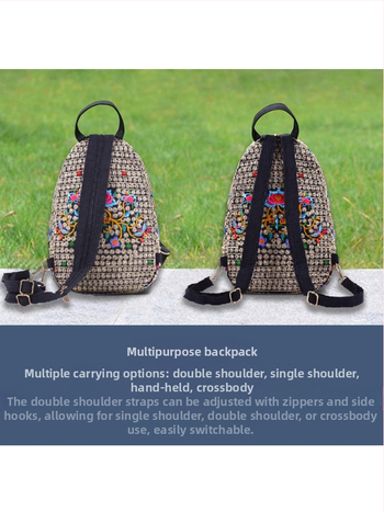 Γυναικεία τσάντα πλάτης από καμβά με ρετρό κέντημα και εθνικό μοτίφο Γιουνάν, πολυχρηστική ταξιδιωτική τσάντα (20-35L, πολύ ελαφριά)