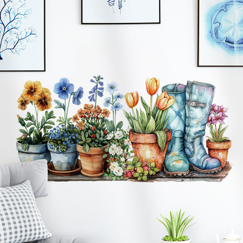 Αυτοκόλλητο τοίχου με φυτά και λουλούδια — αδιάβροχο, μοντέρνος μινιμαλιστικός σχεδιασμός, για σαλόνι, υπνοδωμάτιο ή γραφείο (1 τεμάχιο)