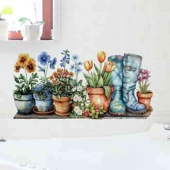 Αυτοκόλλητο τοίχου με φυτά και λουλούδια — αδιάβροχο, μοντέρνος μινιμαλιστικός σχεδιασμός, για σαλόνι, υπνοδωμάτιο ή γραφείο (1 τεμάχιο)