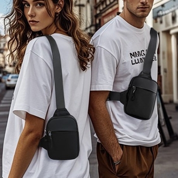 Αδιάβροχο ζωνάρι τσαντάκι με αστικό μινιμαλιστικό στυλ, εξωτερικό ύφασμα Oxford, επένδυση πολυεστέρα, κλείσιμο με φερμουάρ, εσωτερική θήκη για κινητό και διαμερίσματα με φερμουάρ