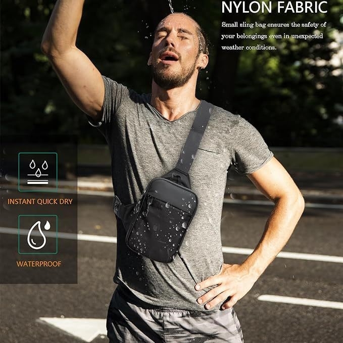 Geantă de talie impermeabilă, stil urban simplu, exterior din Oxford, căptușeală din poliester, închidere cu fermoar, buzunar pentru telefon și compartimente cu fermoar