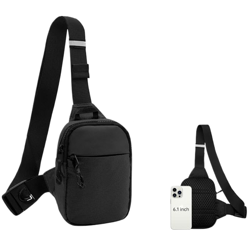 Geantă de talie impermeabilă, stil urban simplu, exterior din Oxford, căptușeală din poliester, închidere cu fermoar, buzunar pentru telefon și compartimente cu fermoar