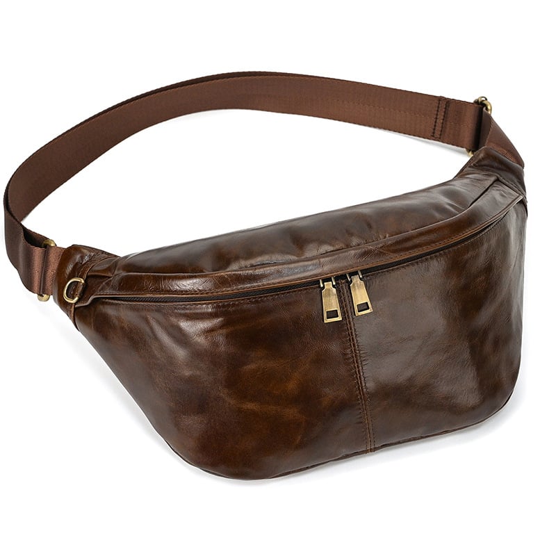 Мъжка кожена чанта за кръст с голям капацитет, първокласна телешка кожа, устойчива на износване, уличен стил