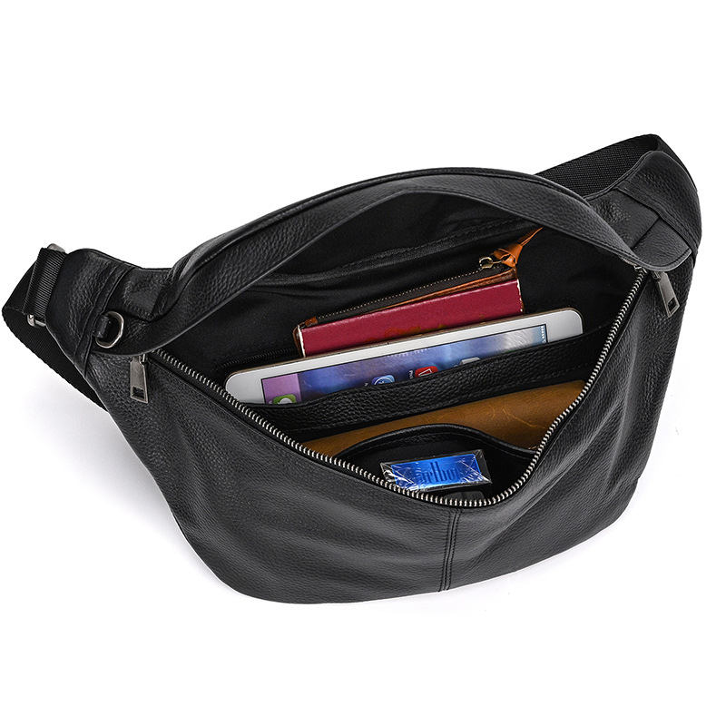 Мъжка кожена чанта за кръст с голям капацитет, първокласна телешка кожа, устойчива на износване, уличен стил
