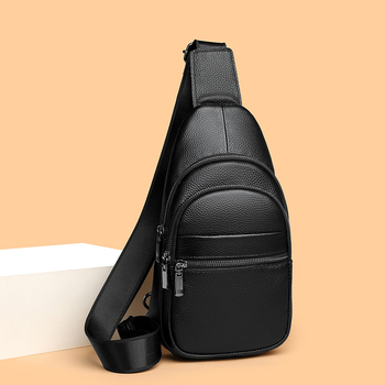 Мъжка кожена чанта за гърдите, естествена кожа, първи слой телешка кожа, дишаща подплата от полиестер, градска простота