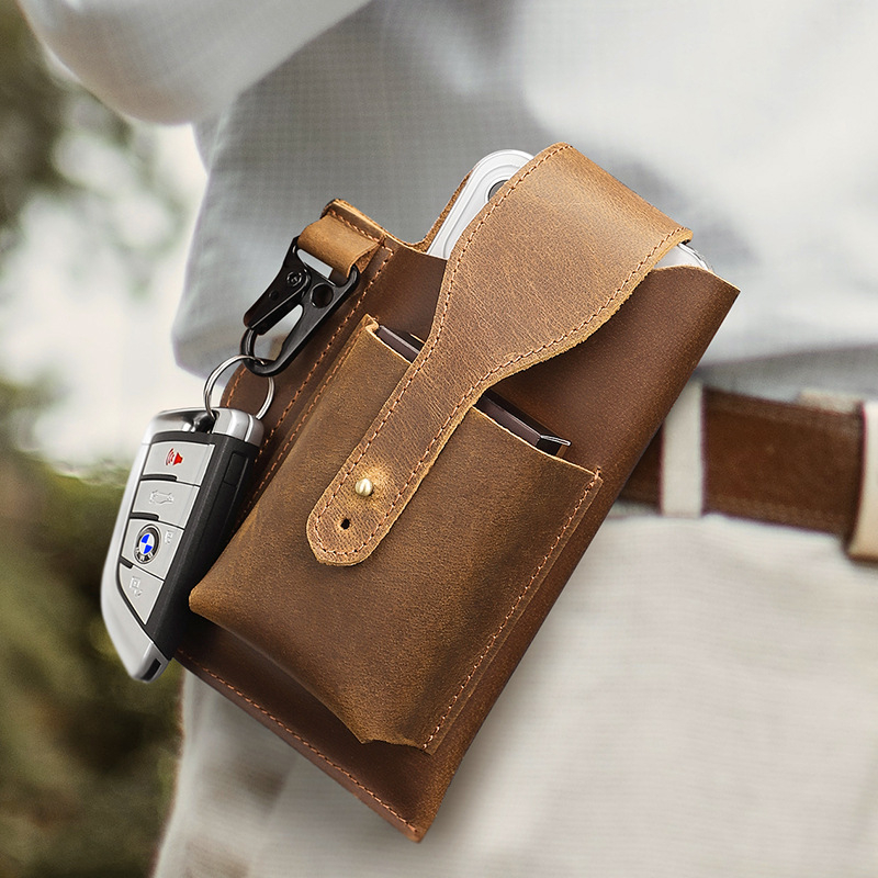 Vyriška odinė telefono rankinė, taktine juosmens rankine, vertikalios kvadratinės formos, raktų kišenė, modelis 8467.