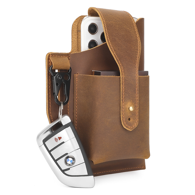 Vyriška odinė telefono rankinė, taktine juosmens rankine, vertikalios kvadratinės formos, raktų kišenė, modelis 8467.