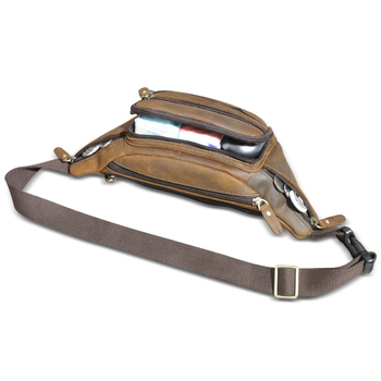 Мъжка чанта за гърдите и талията, модел 383 – кожа от първи слой, износоустойчива, против кражба, против разрязване; за свободно време