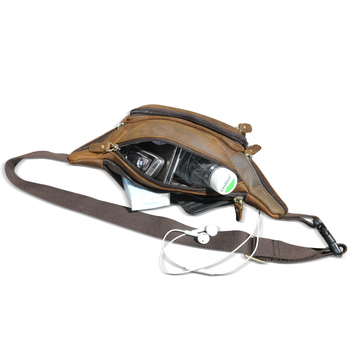 Мъжка чанта за гърдите и талията, модел 383 – кожа от първи слой, износоустойчива, против кражба, против разрязване; за свободно време