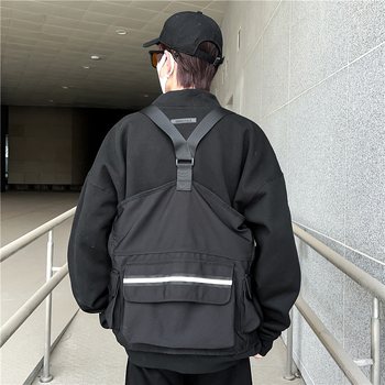 Ανδρικό φοριόμενο σακίδιο-γιλέκο με πολλαπλά τσεπάκια (Ύφασμα κανβάς; Κυρτή ιμάντας ώμου; Για ορειβασία, πεζοπορία, ποδηλασία; Εσωτερική επένδυση από νάιλον)