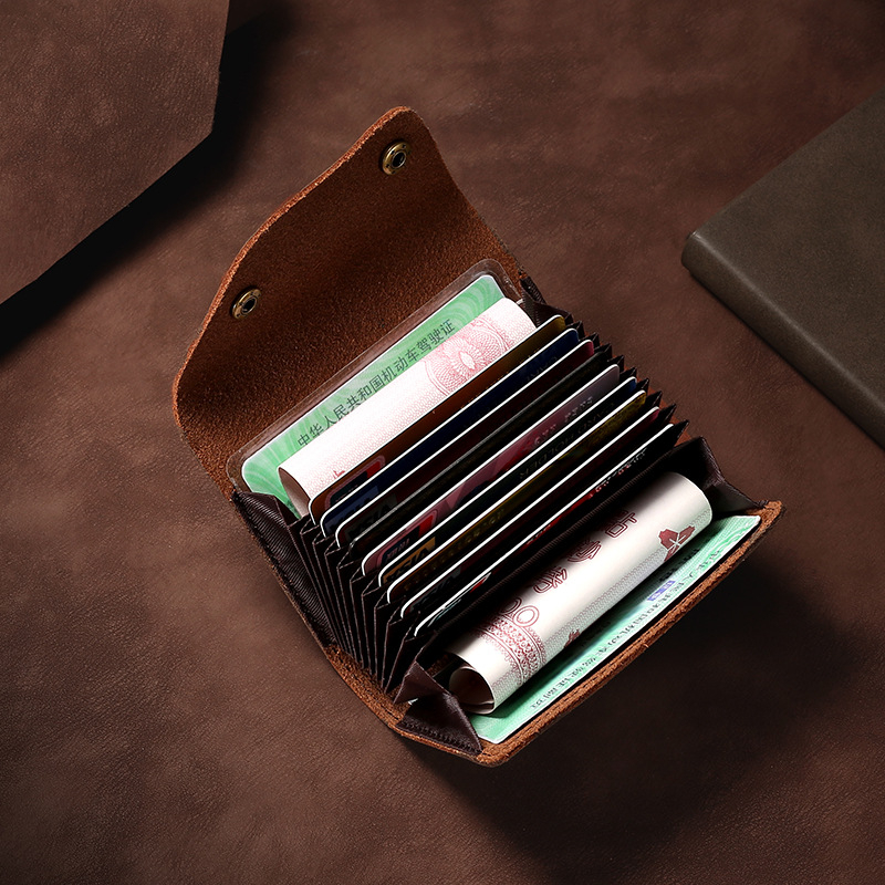 Мъжки портфейл за карти от естествена кожа с клип за шофьорска книжка, първи слой телешка кожа, еднотонен цвят, 1 сгъване