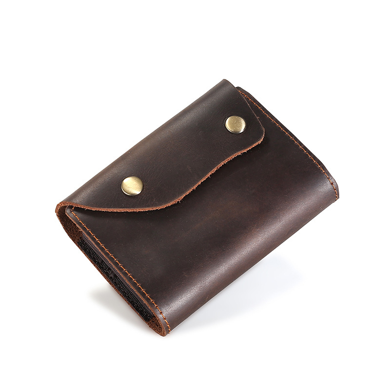 Мъжки портфейл за карти от естествена кожа с клип за шофьорска книжка, първи слой телешка кожа, еднотонен цвят, 1 сгъване