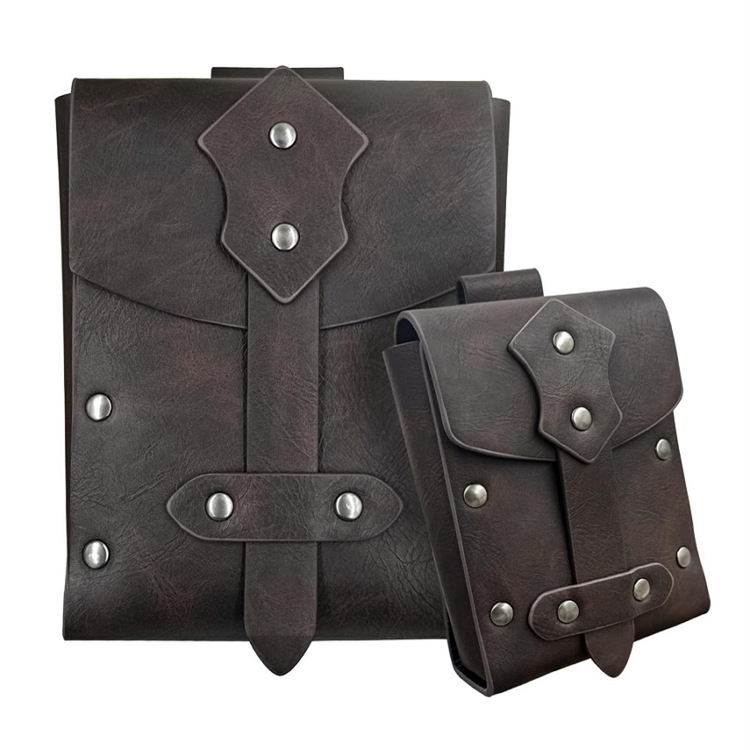 Két részes középkori négyszögletes táska Nordic Viking COSPLAY stílusban – PU bőr és velúr, Winter 2023 kiadás, játék- és anime szerepjátékhoz, Zichen Craft Gift