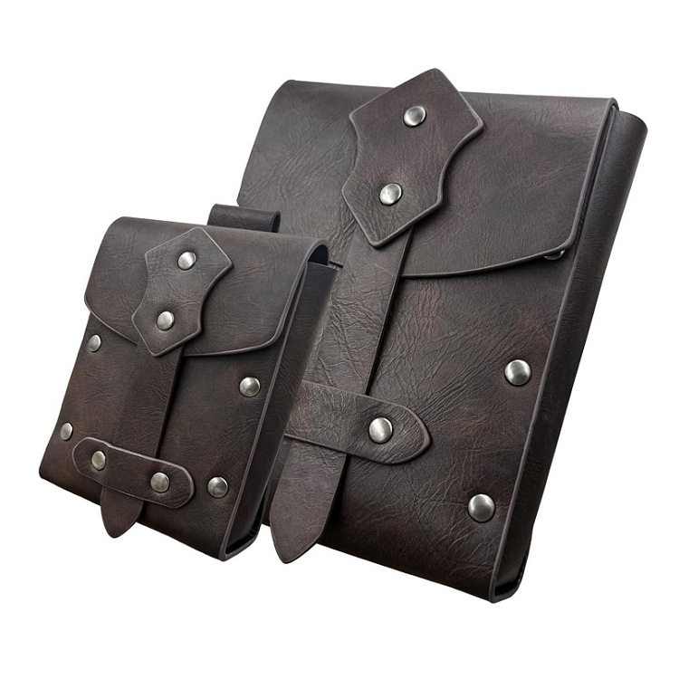 Двучасткова средновековна квадратна чанта в стил Nordic Viking COSPLAY – кожа PU и замша, Зимна серия 2023 г., за гейминг и аниме роли, Zichen Craft Gift