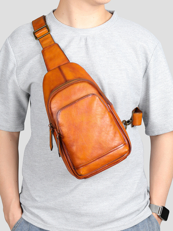 Мъжка чанта за през рамо от естествена кожа, горен слой телешка кожа, износоустойчива и улеснява носенето, подплата полиестер-памук, едноцветен дизайн