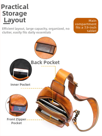 Мъжка чанта за през рамо от естествена кожа, горен слой телешка кожа, износоустойчива и улеснява носенето, подплата полиестер-памук, едноцветен дизайн