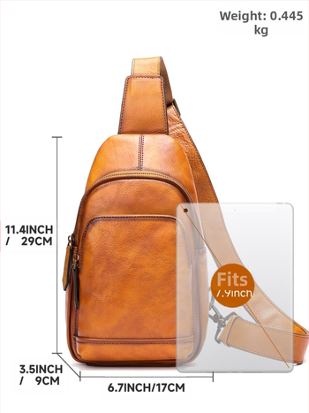 Мъжка чанта за през рамо от естествена кожа, горен слой телешка кожа, износоустойчива и улеснява носенето, подплата полиестер-памук, едноцветен дизайн