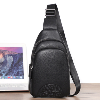 Мъжка чанта за гърди от естествена кожа, топ слой телешка кожа, анти-крадба, стил street-style, полиестерна подплата