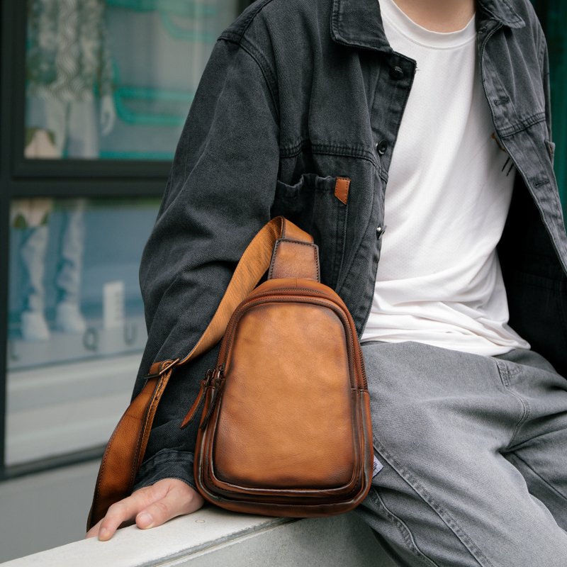 Мъжка чанта през рамо от естествена кожа — уличен стил, издръжлива, подплата полиестер-памук