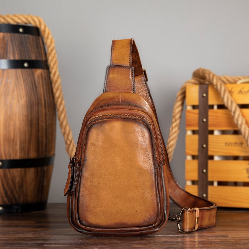 Мъжка чанта през рамо от естествена кожа — уличен стил, издръжлива, подплата полиестер-памук