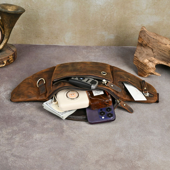 Мъжка чанта за гърдите от естествена телешка кожа, издръжлива на износване, антикрадба, антиразрязване, готова за съхранение