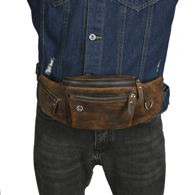 Мъжка чанта за гърдите от естествена телешка кожа, издръжлива на износване, антикрадба, антиразрязване, готова за съхранение