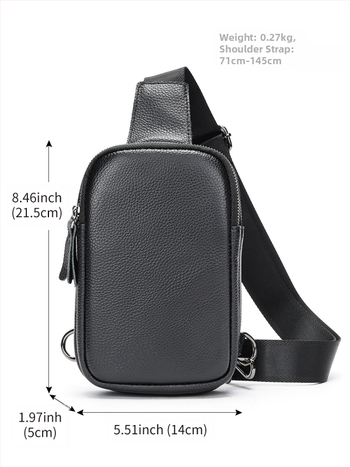 Мъжка чанта за гърдите в стил улична мода, от естествена кожа, кожа от първи слой, устойчива на износване, Пролет 2024