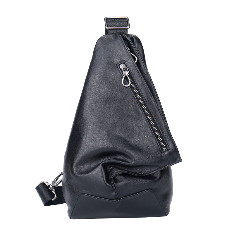Мъжка гръдна чанта от естествена кожа – уличен стил, мултиразделна чанта за през рамо, първи слой телешка кожа, подплата от полиестер