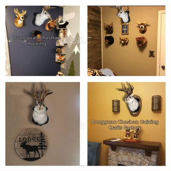 Κρεμαστό διακοσμητικό τοίχου με λαγό με κέρατα, χειροποίητο, από πλαστικό και τεχνητή γούνα, συσκευασία σε PP σακούλα