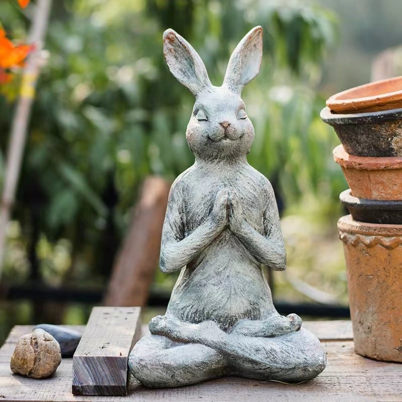 Iepuraș yoga din rășină – ornament de birou pentru grădină, decor exterior, cadou pentru inaugurarea casei