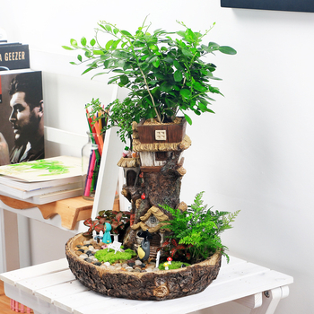 Γλάστρα σε σχήμα σπιτιού δέντρου για παχύφυτα από φυσική ρητίνη — παραδοσιακός σχεδιασμός, επεξεργασία ρητίνης, Polka dot life