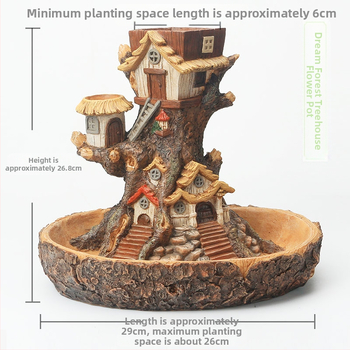 Γλάστρα σε σχήμα σπιτιού δέντρου για παχύφυτα από φυσική ρητίνη — παραδοσιακός σχεδιασμός, επεξεργασία ρητίνης, Polka dot life