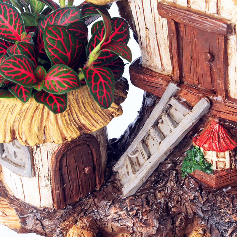 Γλάστρα σε σχήμα σπιτιού δέντρου για παχύφυτα από φυσική ρητίνη — παραδοσιακός σχεδιασμός, επεξεργασία ρητίνης, Polka dot life