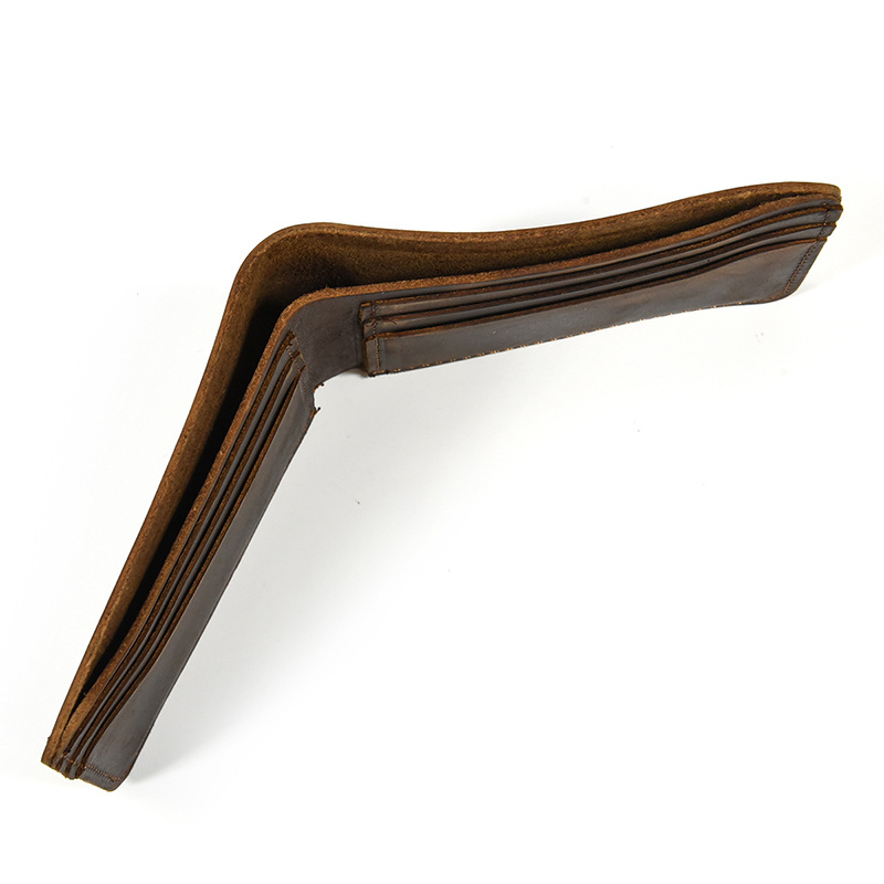 Férfi bi-fold rövid pénztárca Crazy Horse bőrből – első réteg marhabőrből, nylon bélés, egyszínű