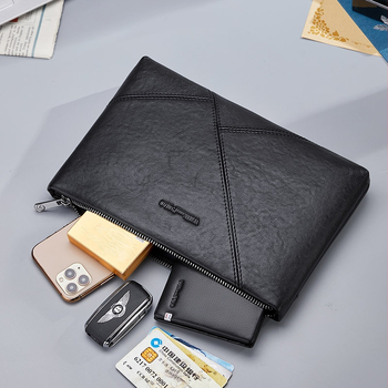 Vyriška clutch rankinė — tikra oda, viršutinio sluoksnio karvių oda, verslo kelionė, užtrauktukas, horizontalaus kvadrato formos