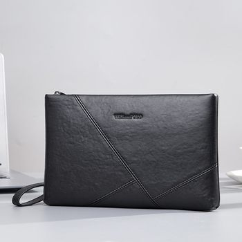 Vyriška clutch rankinė — tikra oda, viršutinio sluoksnio karvių oda, verslo kelionė, užtrauktukas, horizontalaus kvadrato formos