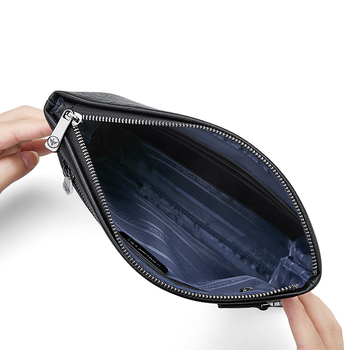 Vyriška clutch rankinė — tikra oda, viršutinio sluoksnio karvių oda, verslo kelionė, užtrauktukas, horizontalaus kvadrato formos