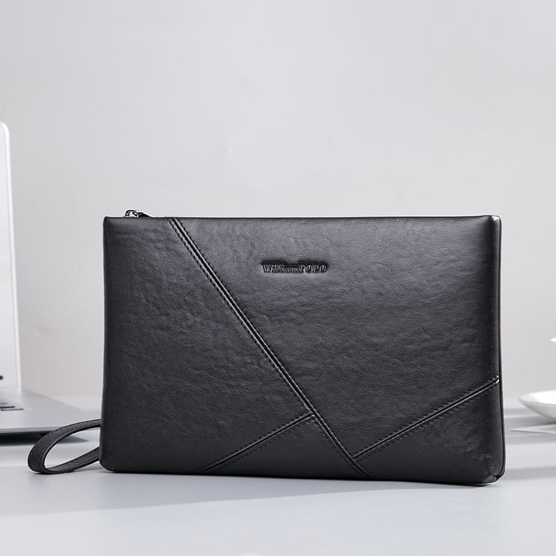 Vīriešu klutch soma — īsta āda, augšējā slāņa govs āda, biznesa ceļojums, rāvējslēdzējs, horizontāla kvadrāta forma