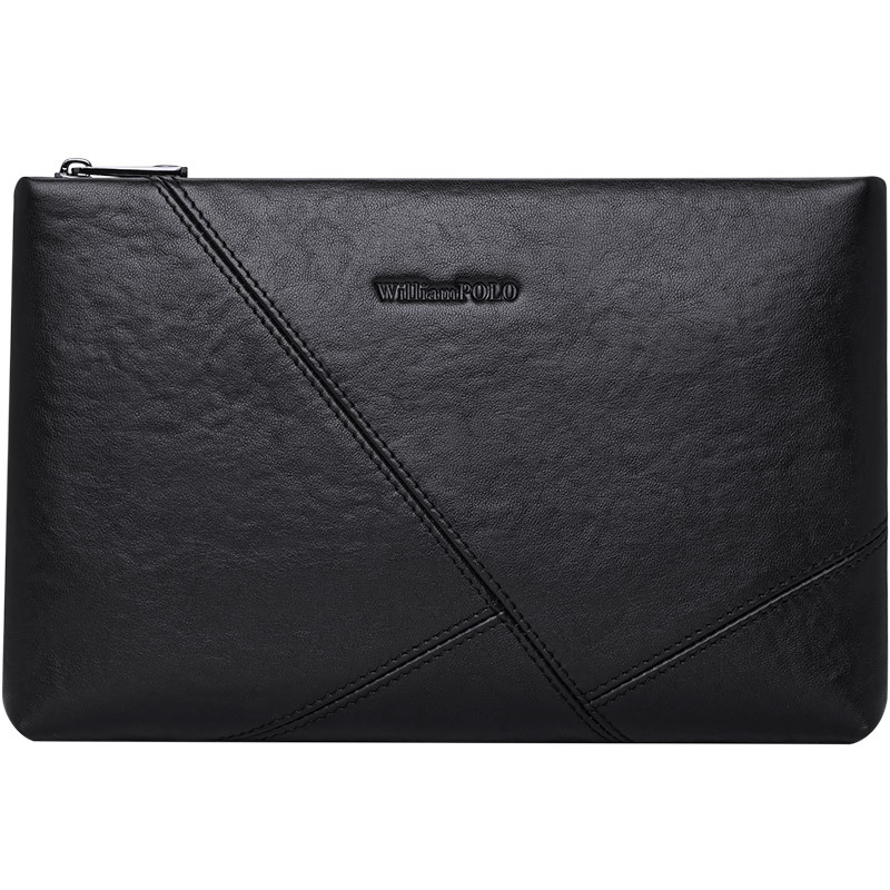 Vīriešu klutch soma — īsta āda, augšējā slāņa govs āda, biznesa ceļojums, rāvējslēdzējs, horizontāla kvadrāta forma