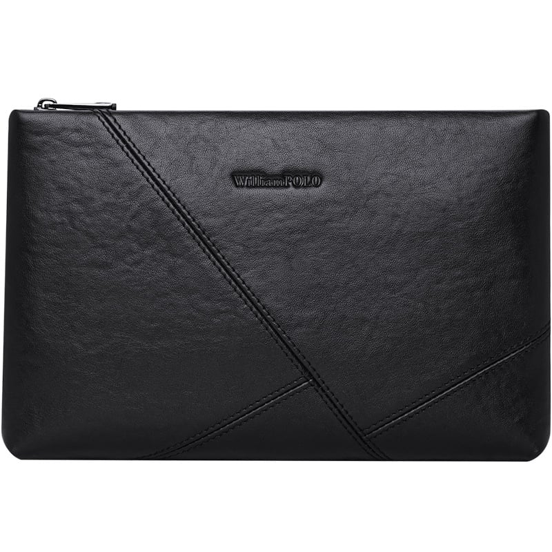 Vyriška clutch rankinė — tikra oda, viršutinio sluoksnio karvių oda, verslo kelionė, užtrauktukas, horizontalaus kvadrato formos
