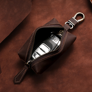 Key Bag no pirma ādas kārtas, vienu locījumu dizains, elpojošs un noturīgs, universāls auto- un mājas atslēgu maciņš