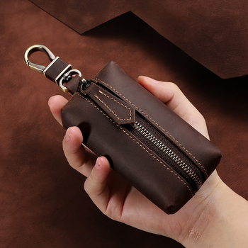 Key Bag no pirma ādas kārtas, vienu locījumu dizains, elpojošs un noturīgs, universāls auto- un mājas atslēgu maciņš